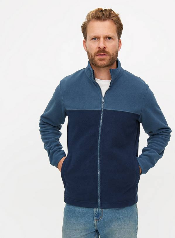 Navy Zip-Through Colour Block Microfleece L